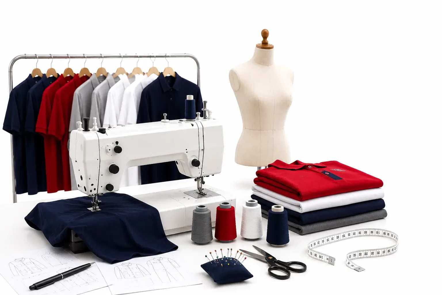 Meja Kerja Desain dan Persiapan Produksi Polo Shirt